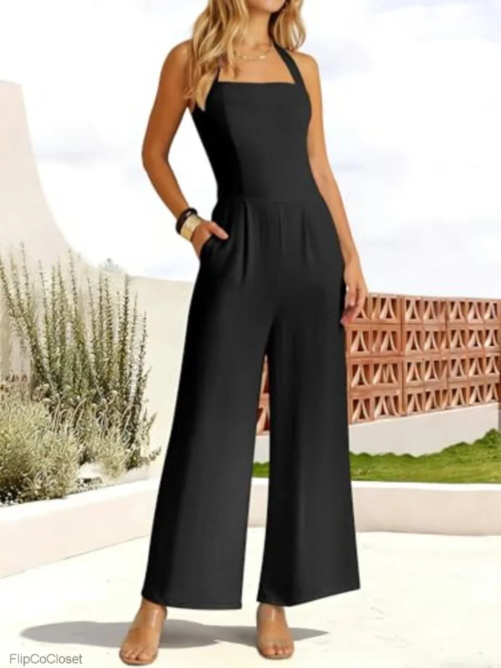 Women's Jumpsuits Halter Wide Leg Sleeveless